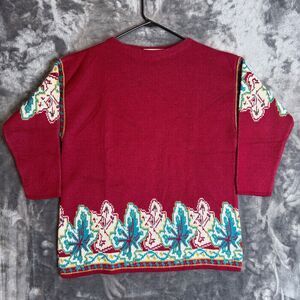 Vintage Optimum Women's Knit Long Sleeve Floral Geometric Red Sweater Wool Small
